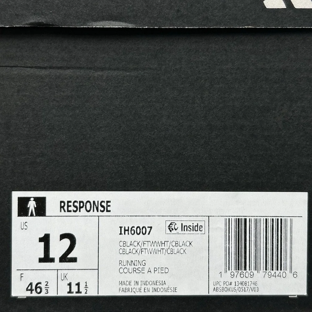 adidas Mens Response‎ Running Shoes Size 12 Black/White Lace up Sneakers IH6007